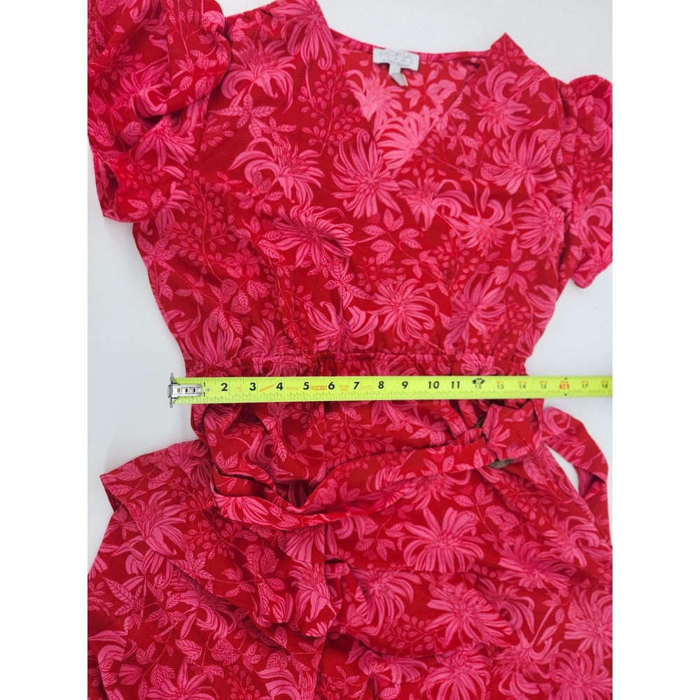 Sofia Jeans by Sofia Vergara Red Pink Floral Wrap Midi Dress Tiered Ruffle M - Picture 5 of 6